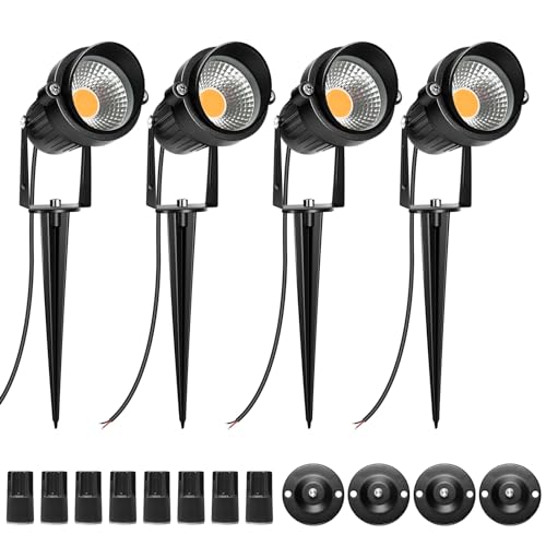 LightingWill 5W LED Landscape Lights, Warm White 3000K-3500K, Waterproof DC 12V COB LED Outdoor Wall Spotlight Low Voltage Garden Tree Spot Lighting for,Yard,Pathways,Fence (4 Pack) - Image 1