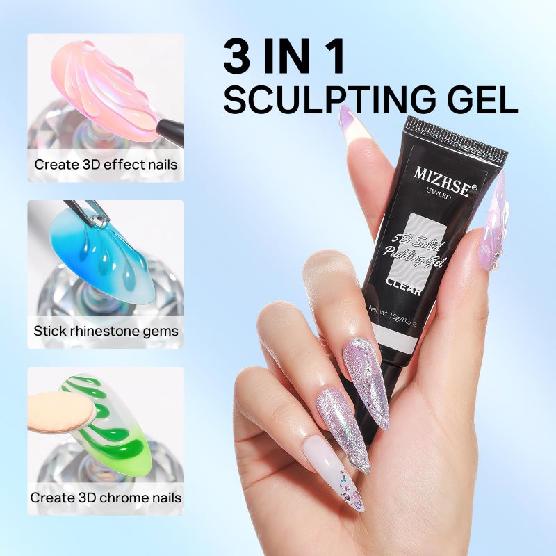MIZHSE جيل أظافر ميسه 3D جل شفاف لنحت الأظافر لفن الأظافر 15 جرام جل تشكيل للأظافر جل حلوى مزخرف لاصق 3D للحجارة الزينة زينة الأظافر - Image 2