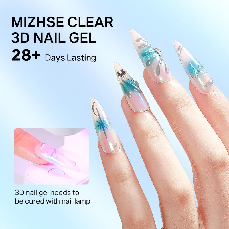 MIZHSE جيل أظافر ميسه 3D جل شفاف لنحت الأظافر لفن الأظافر 15 جرام جل تشكيل للأظافر جل حلوى مزخرف لاصق 3D للحجارة الزينة زينة الأظافر - Image 5