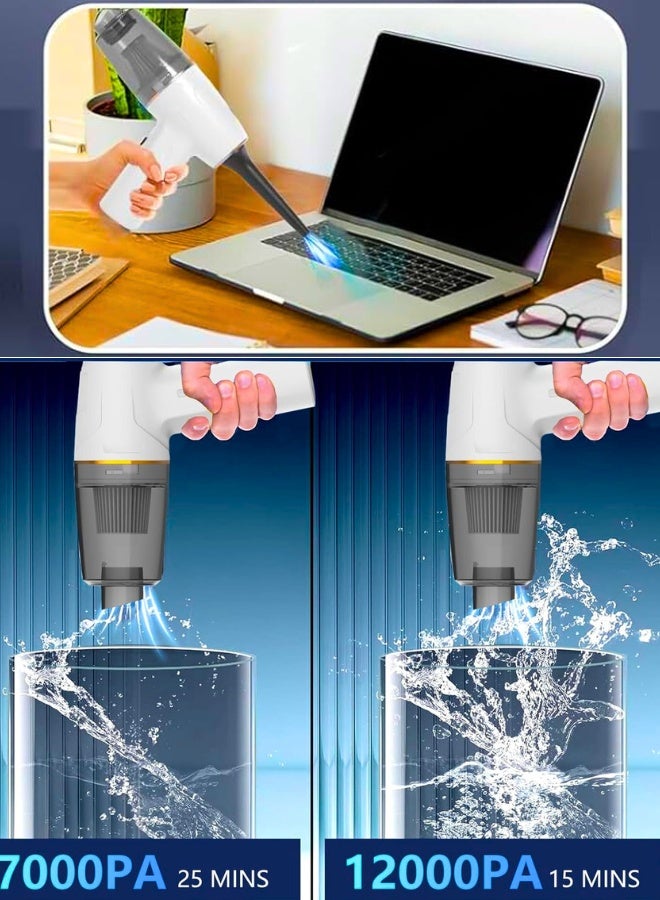 Chase Up Car Vacuum Cleane, Cordless Handheld Vacuum, Brushless DC Motor 12000PA Maximum Suction,Mini Portable Vacuum Cleaner Rechargeable for Home,Office,Kitchen,Office (White-A) - Image 2