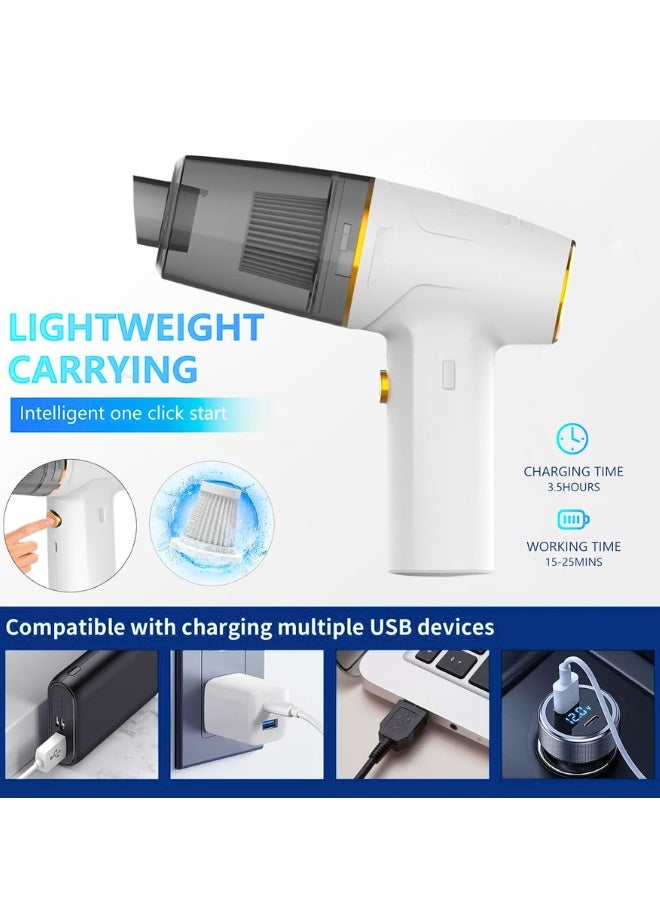 Chase Up Car Vacuum Cleane, Cordless Handheld Vacuum, Brushless DC Motor 12000PA Maximum Suction,Mini Portable Vacuum Cleaner Rechargeable for Home,Office,Kitchen,Office (White-A) - Image 4