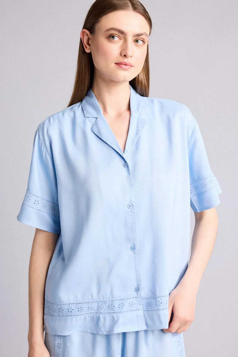 ديفاكتو Regular Fit Pajama Collar Woven Pajama Top