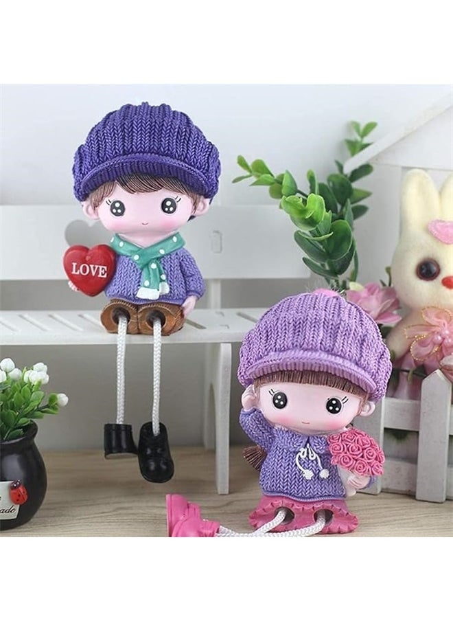 yongsheng Cartoon Cute Hanging Doll Purple，2pcs Resin Figurines Doll Dangling Figurine Lovely Painted Handmade Resin Statue for Home Office Desktop Decoration  - Image 4
