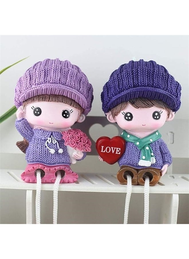 yongsheng Cartoon Cute Hanging Doll Purple，2pcs Resin Figurines Doll Dangling Figurine Lovely Painted Handmade Resin Statue for Home Office Desktop Decoration  - Image 3