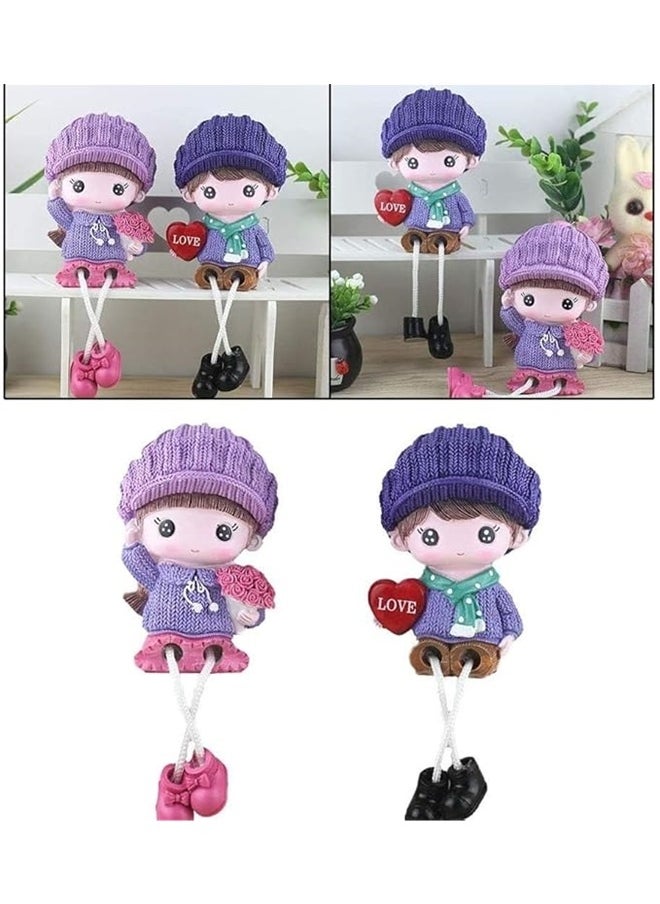yongsheng Cartoon Cute Hanging Doll Purple，2pcs Resin Figurines Doll Dangling Figurine Lovely Painted Handmade Resin Statue for Home Office Desktop Decoration  - Image 5
