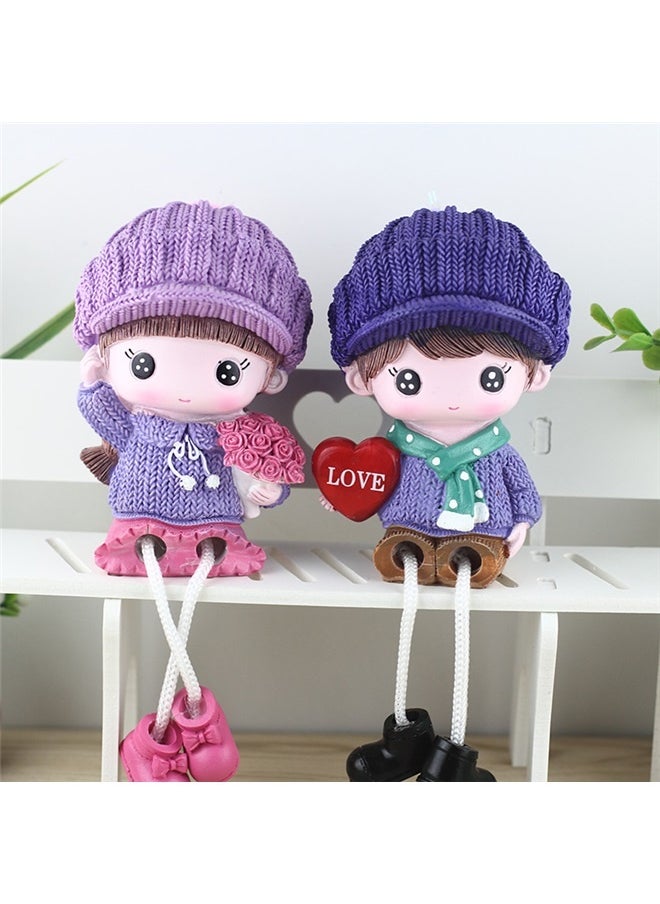 yongsheng Cartoon Cute Hanging Doll Purple，2pcs Resin Figurines Doll Dangling Figurine Lovely Painted Handmade Resin Statue for Home Office Desktop Decoration  - Image 2