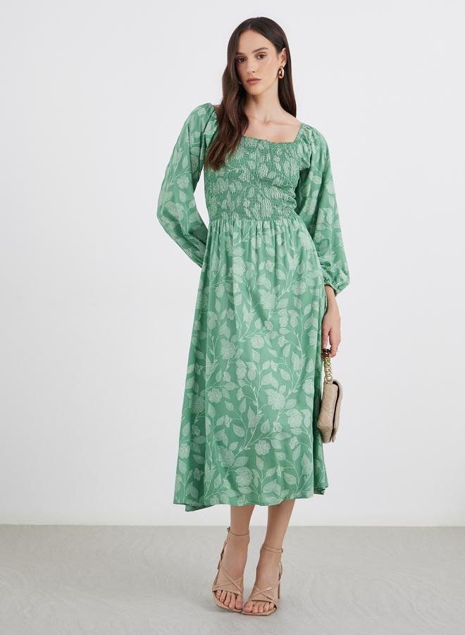 Styli All Over Print Square Neck Midi Dress - Image 1