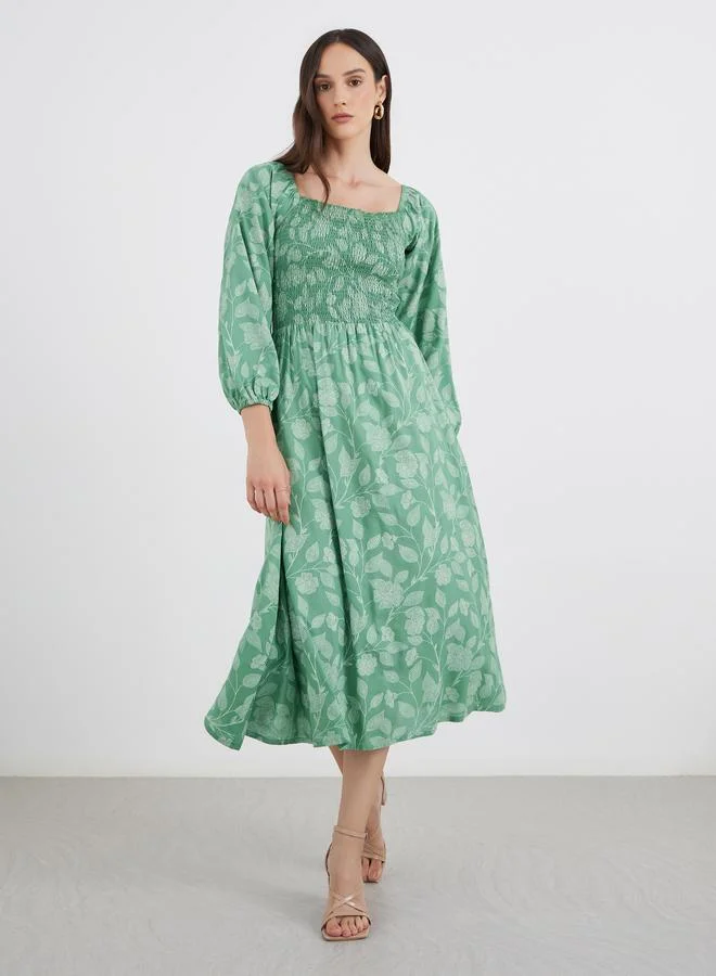 ستايلي Styli All Over Print Square Neck Midi Dress