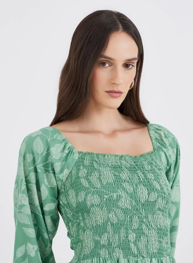 Styli Styli All Over Print Square Neck Midi Dress
