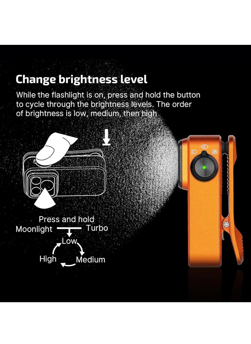 OLIGHT EDC Flashlight, 500 Lumens Rechargeable Magnetic Flash Light, Compact And Portable Clip On Light With Three Lighting Solutions, High Brightness Torch For Indoor Outdoor, (1pc, Orange)  - Image 2