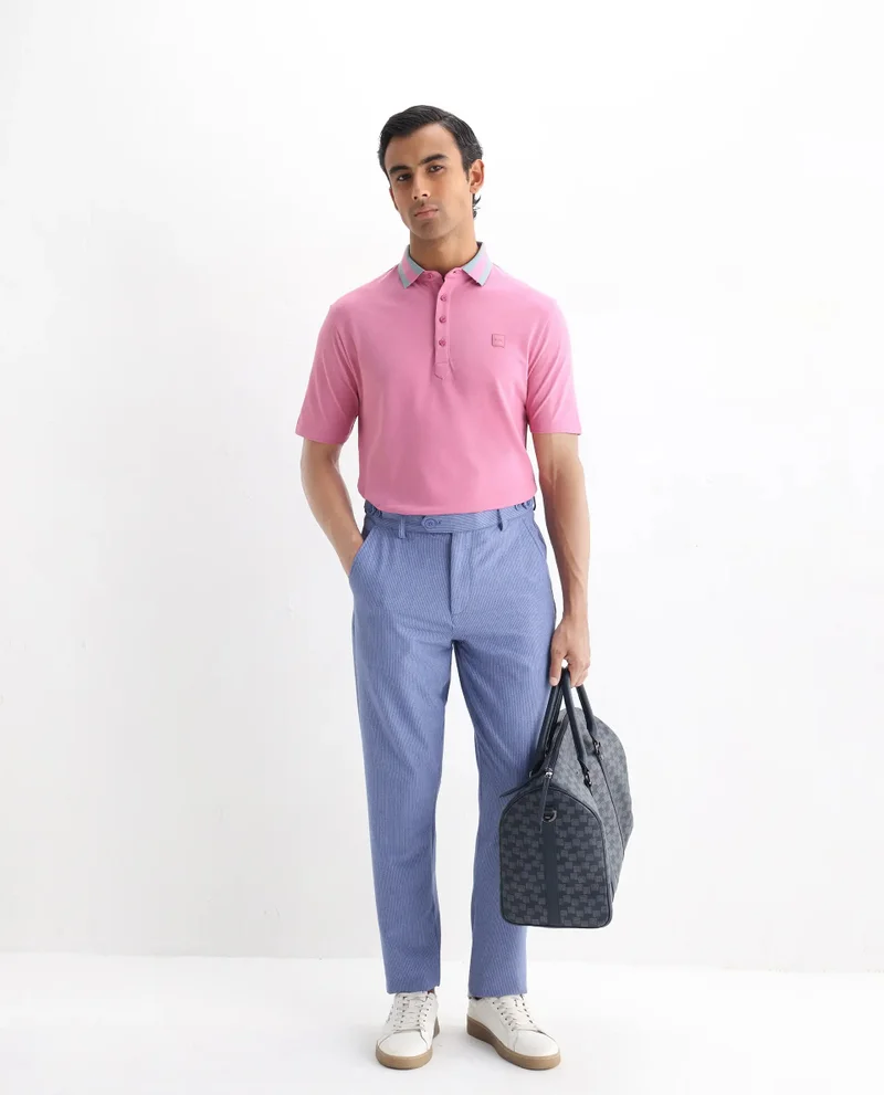 Rare Rabbit Rare Rabbit Men's Divide Light Purple Cotton Fabric Striped Collar Half Sleeves Polo T-Shirt
