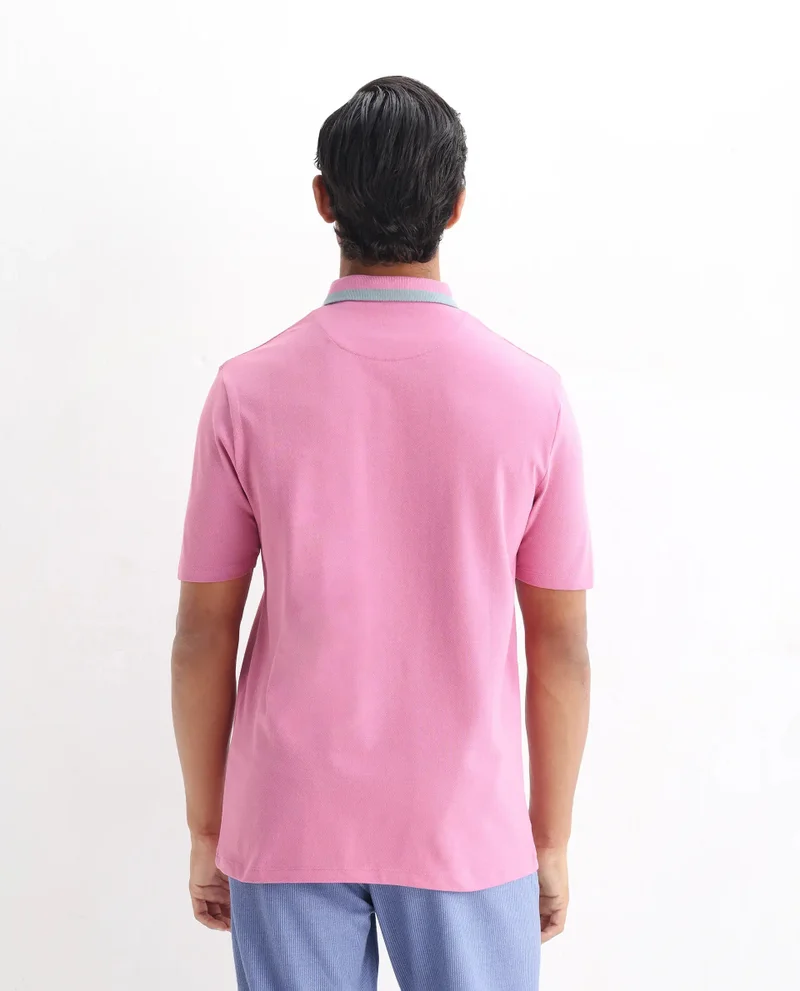 Rare Rabbit Rare Rabbit Men's Divide Light Purple Cotton Fabric Striped Collar Half Sleeves Polo T-Shirt