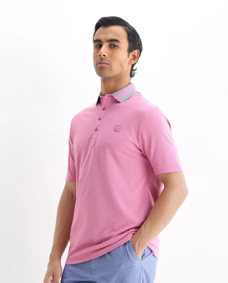 Rare Rabbit Rare Rabbit Men's Divide Light Purple Cotton Fabric Striped Collar Half Sleeves Polo T-Shirt