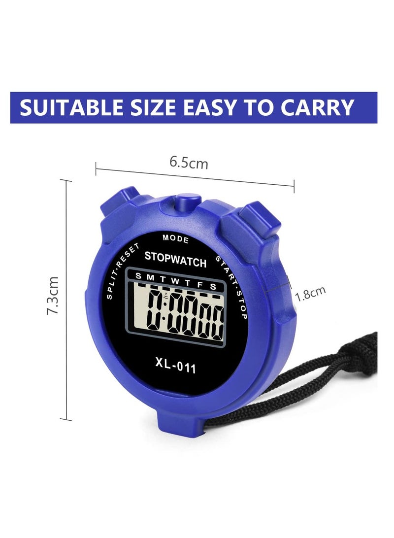 ساكن ساعة توقيت رياضية، ساعة توقيت رياضية رقمية متعددة الوظائف بشاشة كبيرة، ساعة توقيت لفة واحدة/ذاكرة مقسمة مع منبه 12/24 ساعة وتقويم للتدريب على السباحة والجري (أزرق) - Image 2