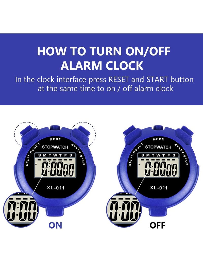 ساكن ساعة توقيت رياضية، ساعة توقيت رياضية رقمية متعددة الوظائف بشاشة كبيرة، ساعة توقيت لفة واحدة/ذاكرة مقسمة مع منبه 12/24 ساعة وتقويم للتدريب على السباحة والجري (أزرق) - Image 4