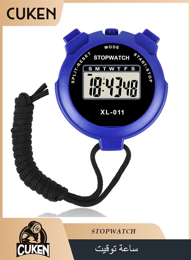 Cuken Sport Stopwatch Timer, Multi-Function Sport Digital Stopwatch Large Display, Single Lap/Split Memory Stopwatch with12/24 Hour Clock Alarm Calendar for Training Swimming Running(Blue) - Image 1