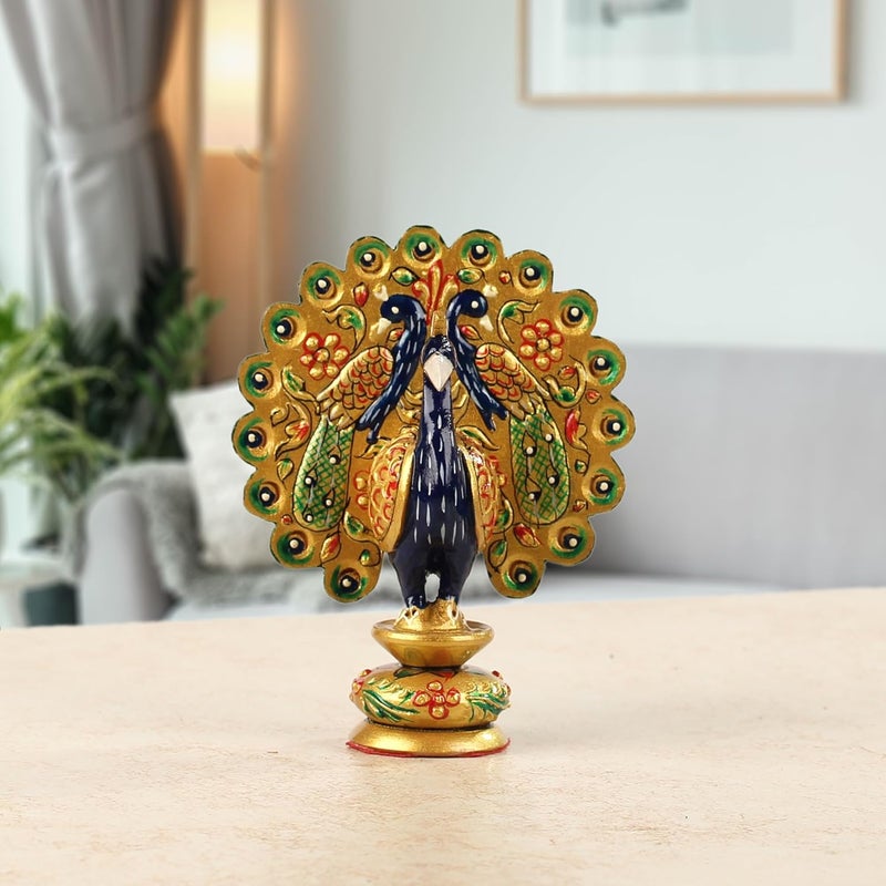 SANDECO 3 Golden Amboz Resin Dancing Peacock Showpiece Figurine for Home Office Decor Gifts House Warming Statue Idols Multicolor - Image 1