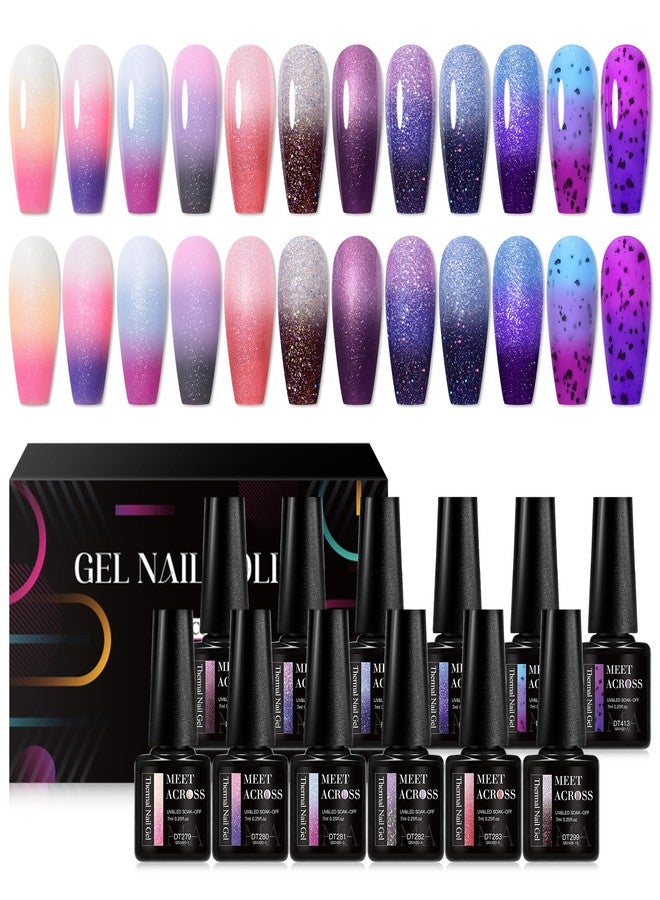 MEET ACROSS 12PCS Thermal Nail Gel Polish, Temperature Shiny Color Changing Gel Polish, Soak Off UV Sequins Gel Polish Nail Art DIY Salon Manicure Gifts - Image 1