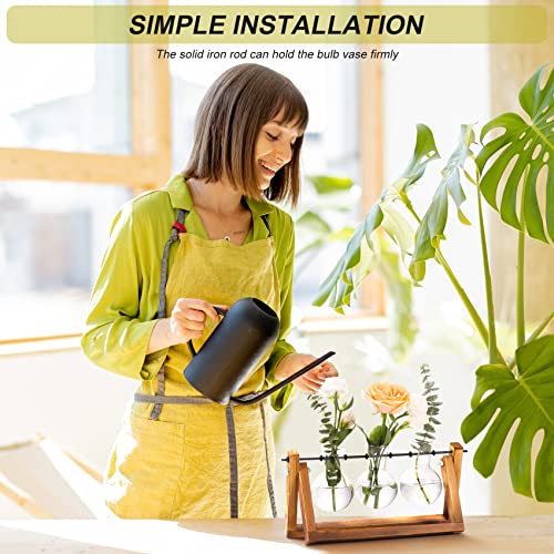 XXXFLOWER تراريوم نباتات XXXFLOWER مع قاعدة خشبية، مزهرية زجاجية للهواء مع حامل دوار معدني، ديكور طاولة ريترو للزراعة المائية في المنزل والحديقة ومكتب العمل - مزهرية 3 لمبات - Image 4