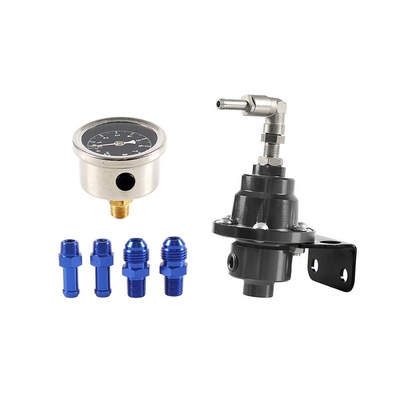 Generic Adjustable Fuel Pressure Regulator with Gauge Black 