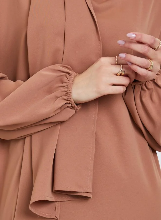 Take Two Rust Take Two Rust Volume Sleeves Abaya with Matching Scarf for Women | Best Price UAE