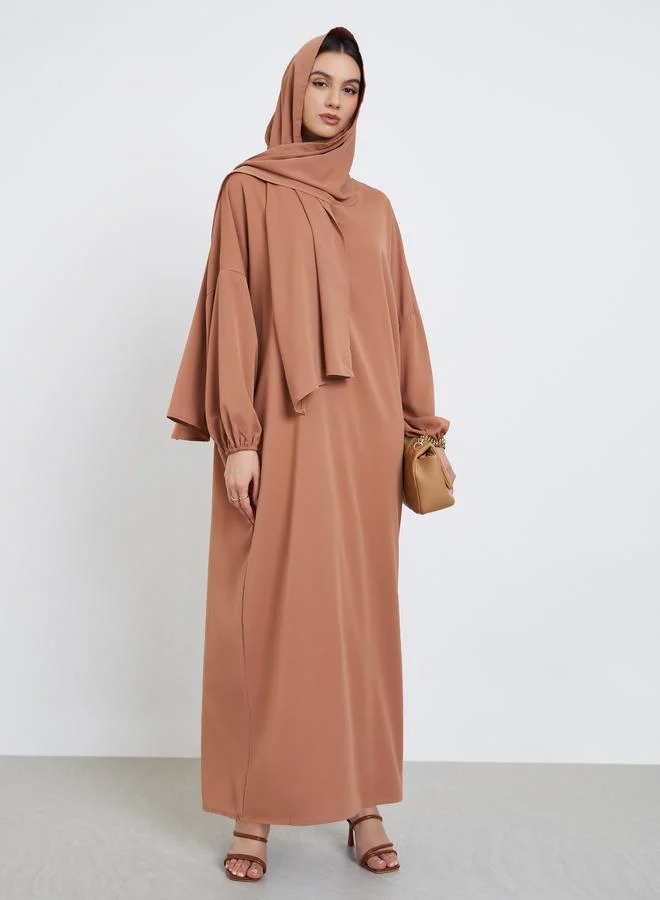 Take Two Take Two Rust Volume Sleeves Abaya with Matching Scarf