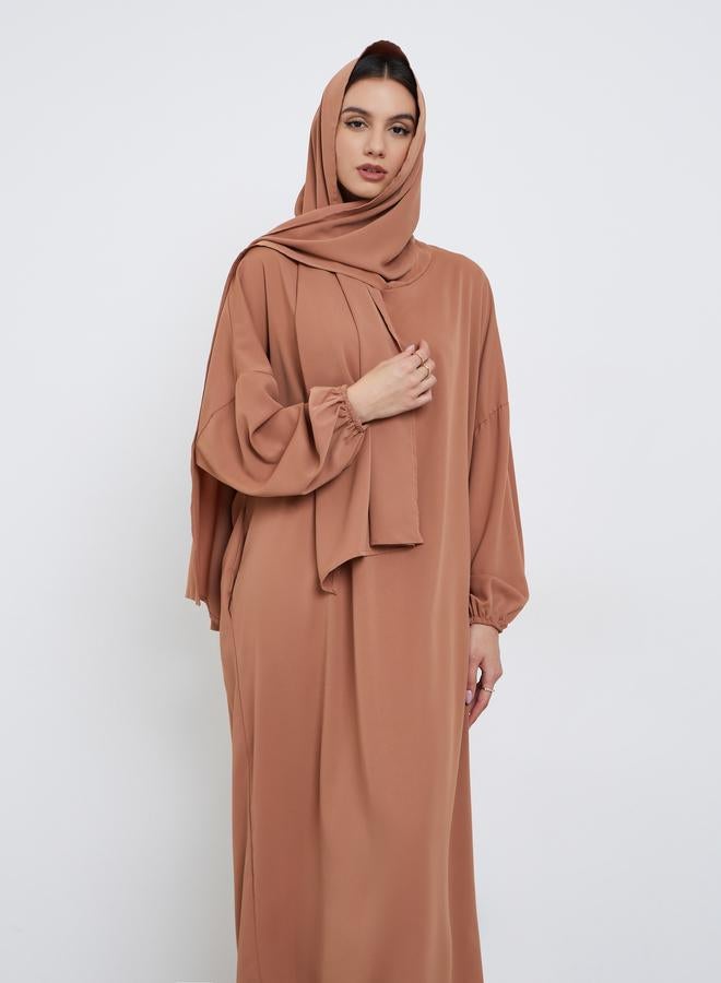 Take Two Rust Volume Sleeves Abaya with Matching Scarf - Image 2