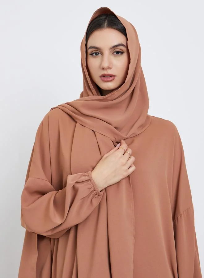 Take Two Rust Take Two Rust Volume Sleeves Abaya with Matching Scarf for Women | Best Price UAE
