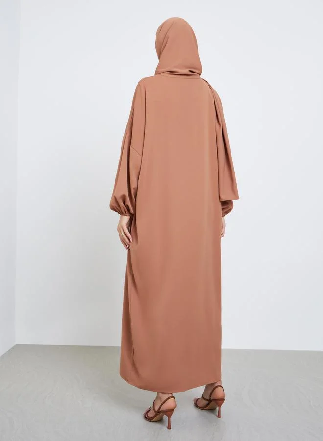 Take Two Rust Take Two Rust Volume Sleeves Abaya with Matching Scarf for Women | Best Price UAE