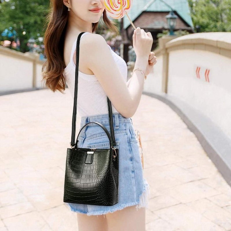 klarako Women PU Leather Purses Bucket Bag Business Handbags Top Handle Satchel Large Capacity Work Tote Shoulder Bags Waterproof Big Crossbody Bag  Green, 19x13x21CM - Image 5