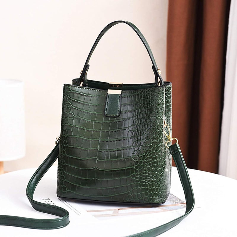 klarako Women PU Leather Purses Bucket Bag Business Handbags Top Handle Satchel Large Capacity Work Tote Shoulder Bags Waterproof Big Crossbody Bag  Green, 19x13x21CM - Image 4