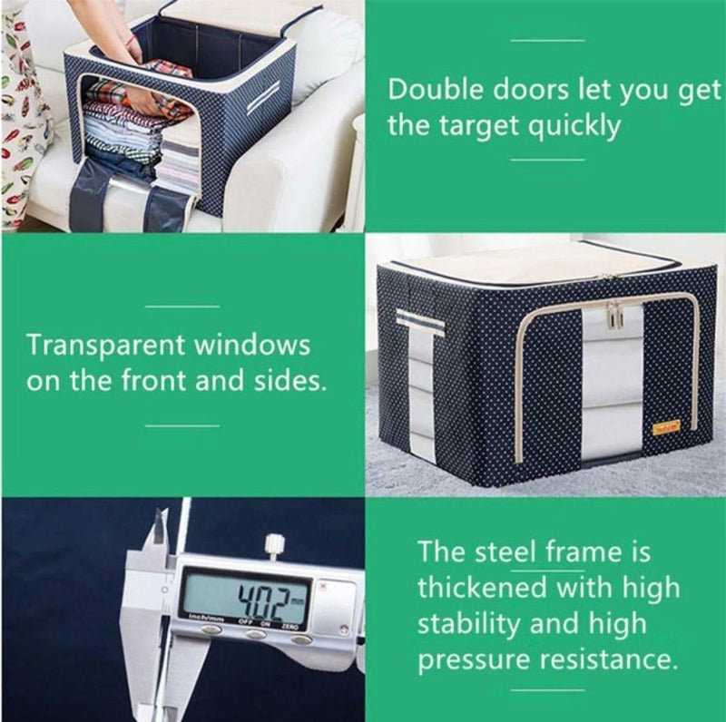ALOLA ALOLA Cloth Storage Box Foldable Steel Frame Organizer Storage Bag for Sarees Shirts Blankets Toys Durable SpaceSaving Breathable Fabric Transparent Window Strong Zippers Pack of 4  - Image 3