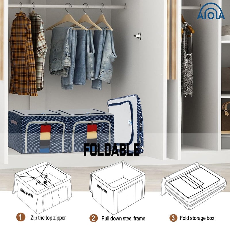 ALOLA ALOLA Cloth Storage Box Foldable Steel Frame Organizer Storage Bag for Sarees Shirts Blankets Toys Durable SpaceSaving Breathable Fabric Transparent Window Strong Zippers Pack of 4  - Image 5