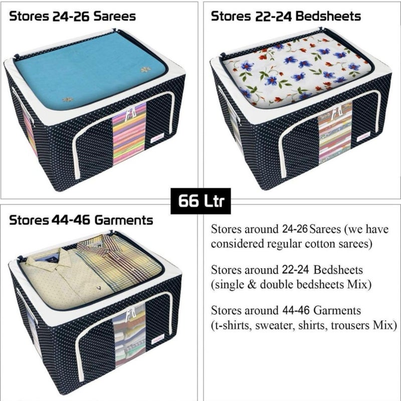 ALOLA ALOLA Cloth Storage Box Foldable Steel Frame Organizer Storage Bag for Sarees Shirts Blankets Toys Durable SpaceSaving Breathable Fabric Transparent Window Strong Zippers Pack of 4  - Image 2