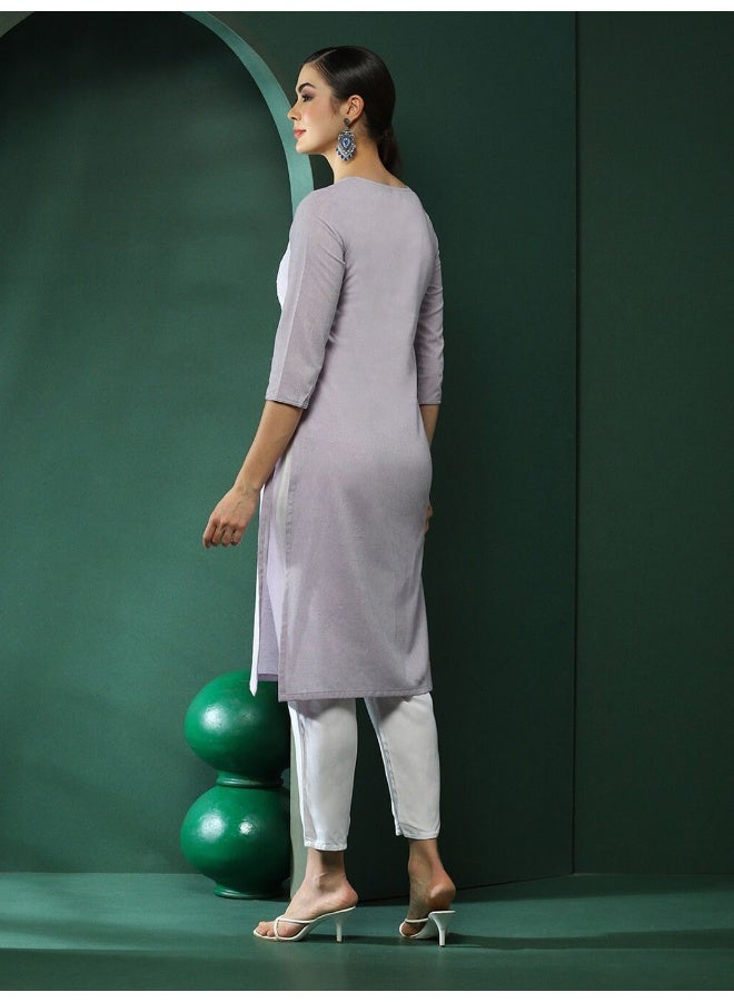 AKS Lavender Embroidered Yoke Kurta - Image 4