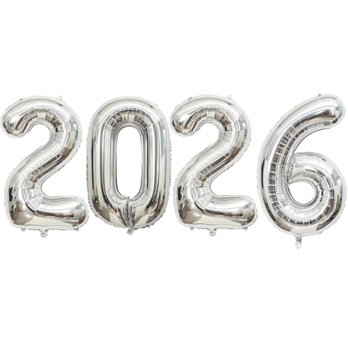 BBPOOL Giant Silver 2026 Balloons 40 Large Number 2026 Balloons Helium Mylar Foil Balloons for 2026 New Year Graduation Party Decoration - Image 1