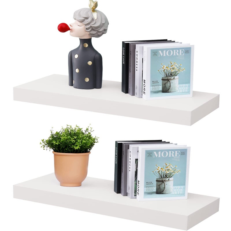 WELLAND Set of 2 Floating Shelves Wall Mounted Shelf, for Home Decor with 8" Deep (White, 24 inch) - Image 1