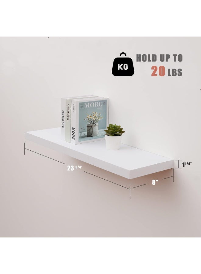 WELLAND Set of 2 Floating Shelves Wall Mounted Shelf, for Home Decor with 8" Deep (White, 24 inch) - Image 2