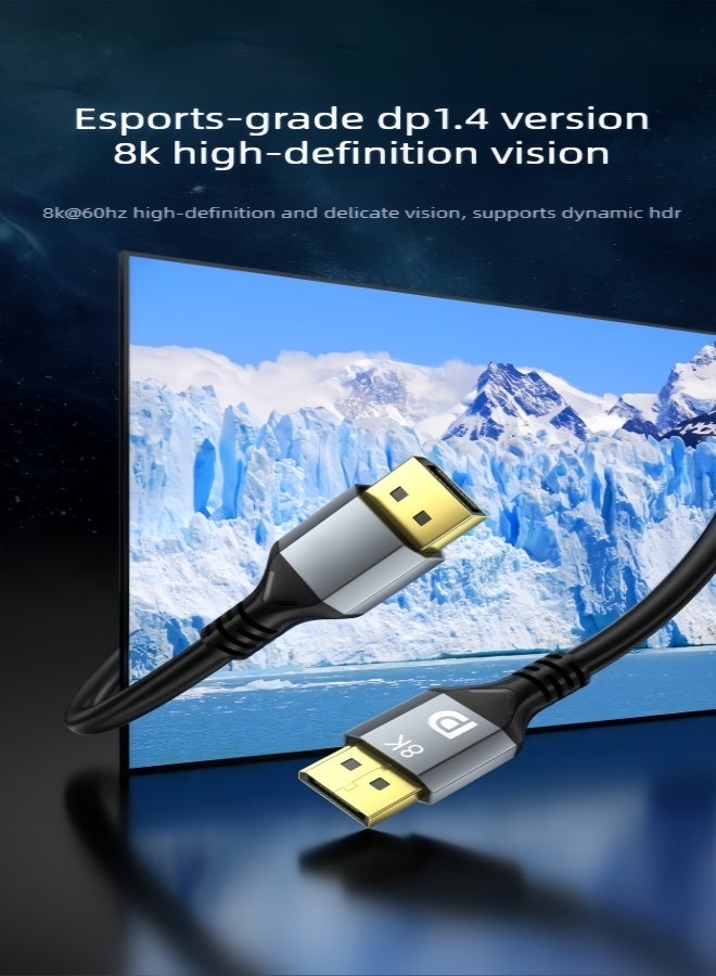 الصفحة الرئيسية كابل DisplayPort بدقة 8K بطول 1.5 متر | كابل DisplayPort 1.4 بدقة Ultra HD | يدعم دقة 7680x4320 و8K@60Hz و4K@144Hz و2K@240Hz | كابل DisplayPort مطلي بالذهب من طرف إلى طرف بسرعة 32.4 جيجابت في الثانية مع دعم HDR لشاشات الألعاب وأجهزة الكمبيوتر الشخصية وأجهزة الكمبيوتر المحمولة وأجهزة التلفزيون - Image 2
