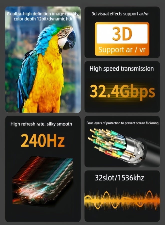 الصفحة الرئيسية كابل DisplayPort بدقة 8K بطول 1.5 متر | كابل DisplayPort 1.4 بدقة Ultra HD | يدعم دقة 7680x4320 و8K@60Hz و4K@144Hz و2K@240Hz | كابل DisplayPort مطلي بالذهب من طرف إلى طرف بسرعة 32.4 جيجابت في الثانية مع دعم HDR لشاشات الألعاب وأجهزة الكمبيوتر الشخصية وأجهزة الكمبيوتر المحمولة وأجهزة التلفزيون - Image 3