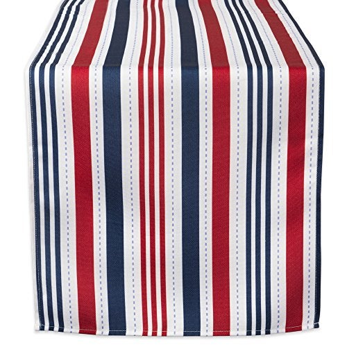 DII Patriotic Stripes Tabletop Collection Stain Resistant Waterproof Table Runner 14x72 Red White Blue