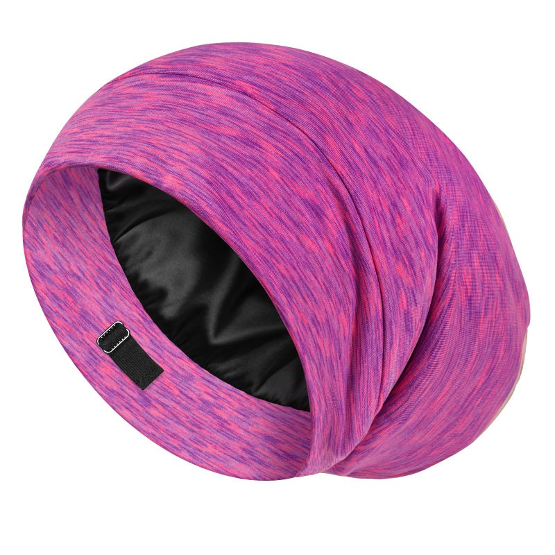 LULUSILK 100% Mulberry Silk Lined Sleep Cap Silk Bonnet for Sleeping, No More Frizzy Tangled Hair, Stay On All Night Adjustable Silk Hair Wrap for Sleeping, Hot Pink, Pack of 1 - Image 1