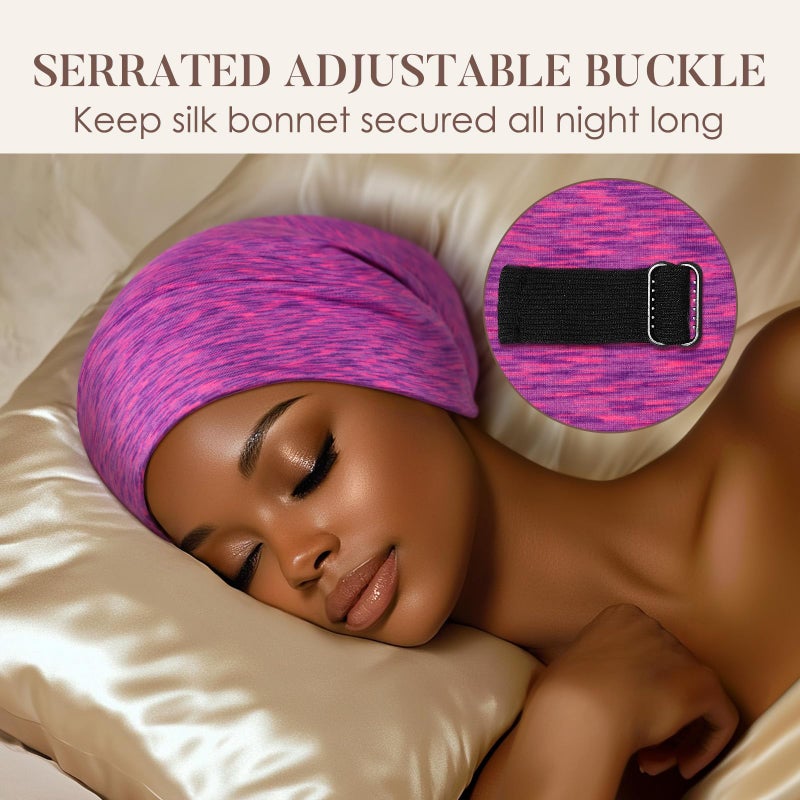 LULUSILK 100% Mulberry Silk Lined Sleep Cap Silk Bonnet for Sleeping, No More Frizzy Tangled Hair, Stay On All Night Adjustable Silk Hair Wrap for Sleeping, Hot Pink, Pack of 1 - Image 4