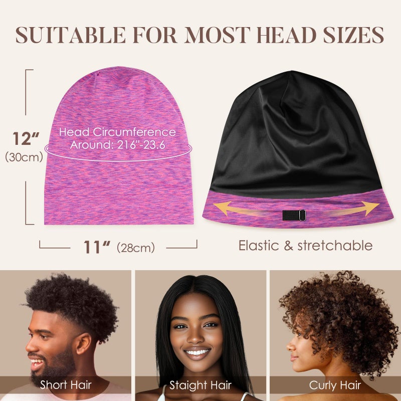LULUSILK 100% Mulberry Silk Lined Sleep Cap Silk Bonnet for Sleeping, No More Frizzy Tangled Hair, Stay On All Night Adjustable Silk Hair Wrap for Sleeping, Hot Pink, Pack of 1 - Image 5