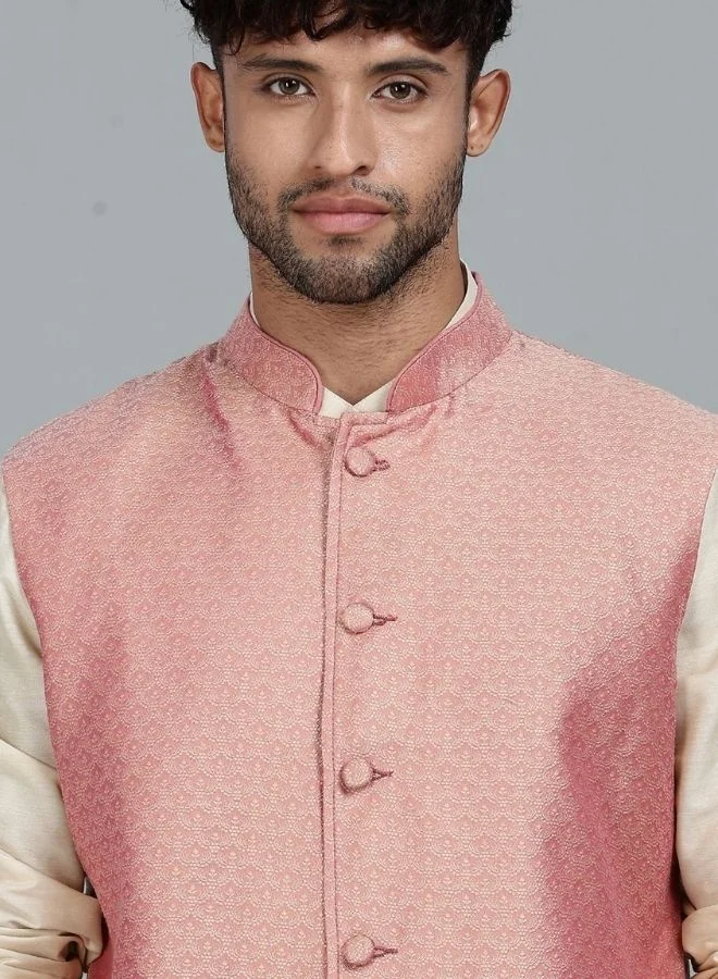 أبهشتي Kurta Pant with pink Woven Design Bandi Set