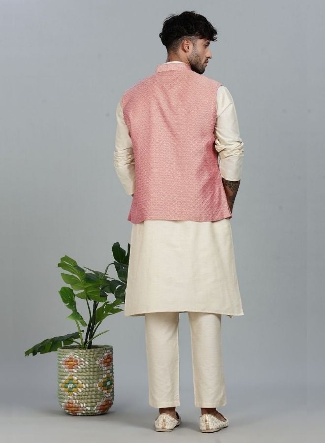 Abhishti Kurta Pant with pink Woven Design Bandi Set - Image 5