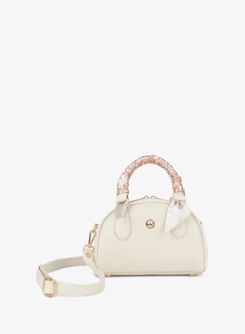 Women's Peony Cream Scarf Gift Synthetic Leather Medium-sized Zipper Closure Hand, Wrist and Shoulder Bag.