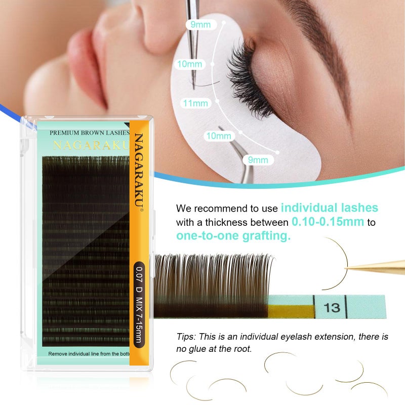 NAGARAKU Natural Brown Color Eyelash Extensions 0.10mm C curl 7-15mm Mix Tray Individual Lashes Classic Faux Mink Volume 20 rows Soft Eyelash Supplies - Image 5