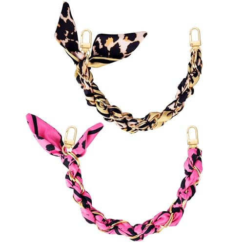 ZLSPTK 2Pcs Purse Extender Chain Gold Leopard Bag Extender Chain Pink Silk Purse Strap Extender Brown Satin Purse Strap Replacement Crossbody Purse Accessories for Women Bag Charms for Handbags Tote Bags - Image 1