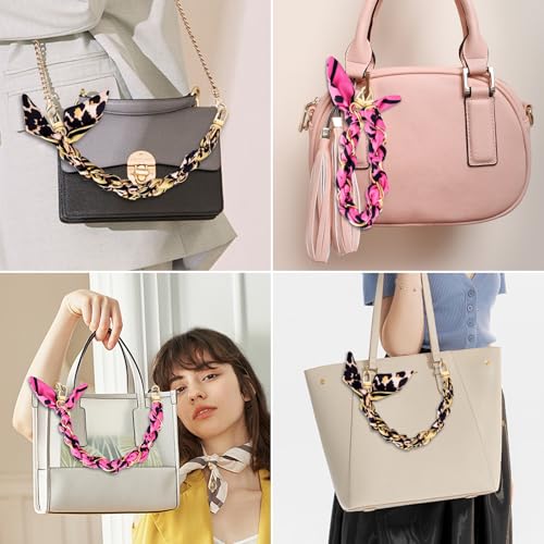 ZLSPTK 2Pcs Purse Extender Chain Gold Leopard Bag Extender Chain Pink Silk Purse Strap Extender Brown Satin Purse Strap Replacement Crossbody Purse Accessories for Women Bag Charms for Handbags Tote Bags - Image 4